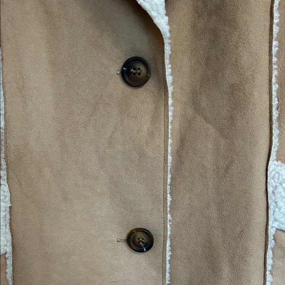 Women’s Tan Faux Suede Sherpa Teddy Jacket Shearling Lined Button Front Size M - Picture 2 of 8